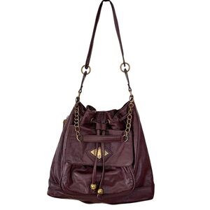 Rachel Zoe Genuine Leather Large Hobo Bag Crossbody Shoulder Drawstring Oxblood